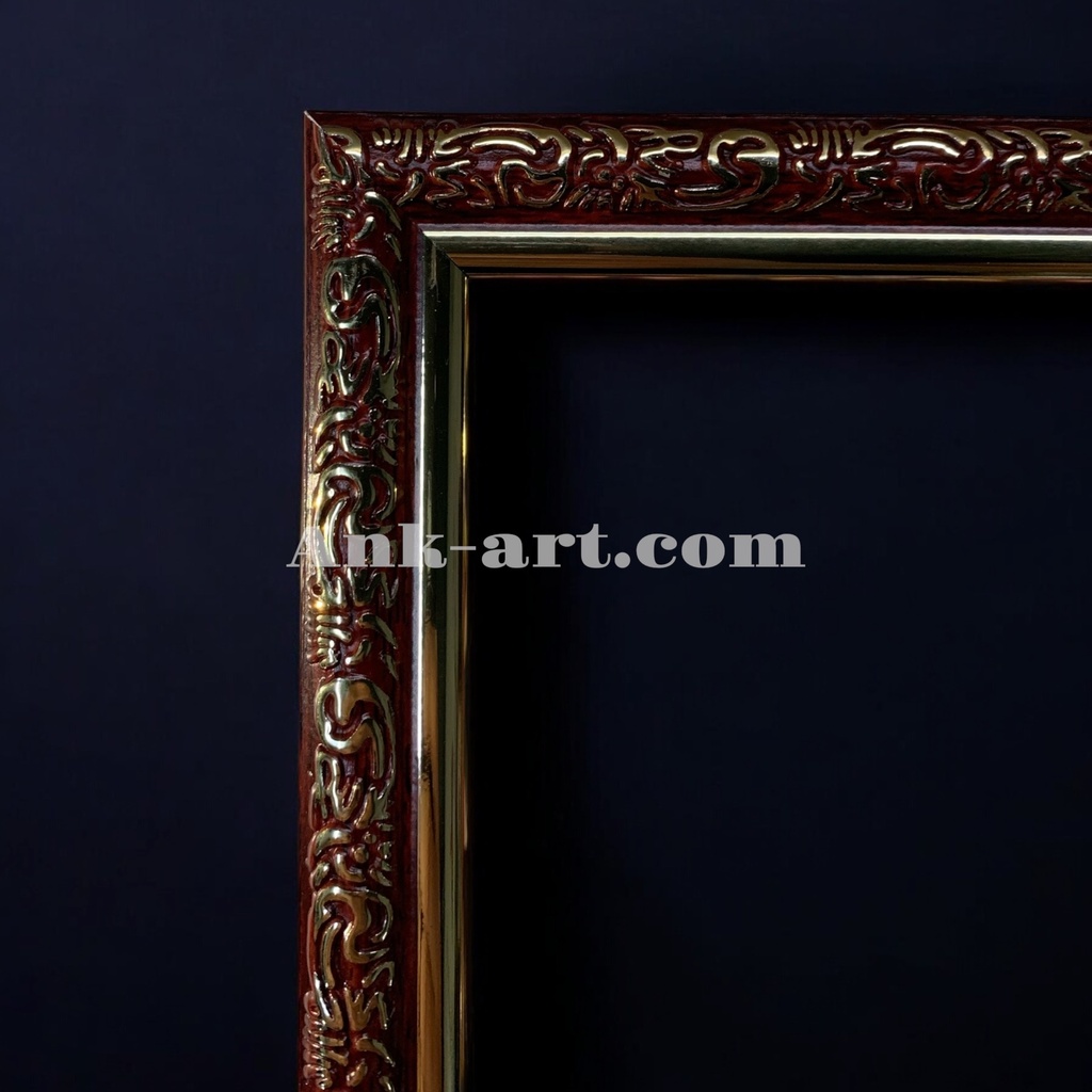Фоторамка "Бордова з візерунком та золотим кантом". Вузький (У) профіль 15 мм.