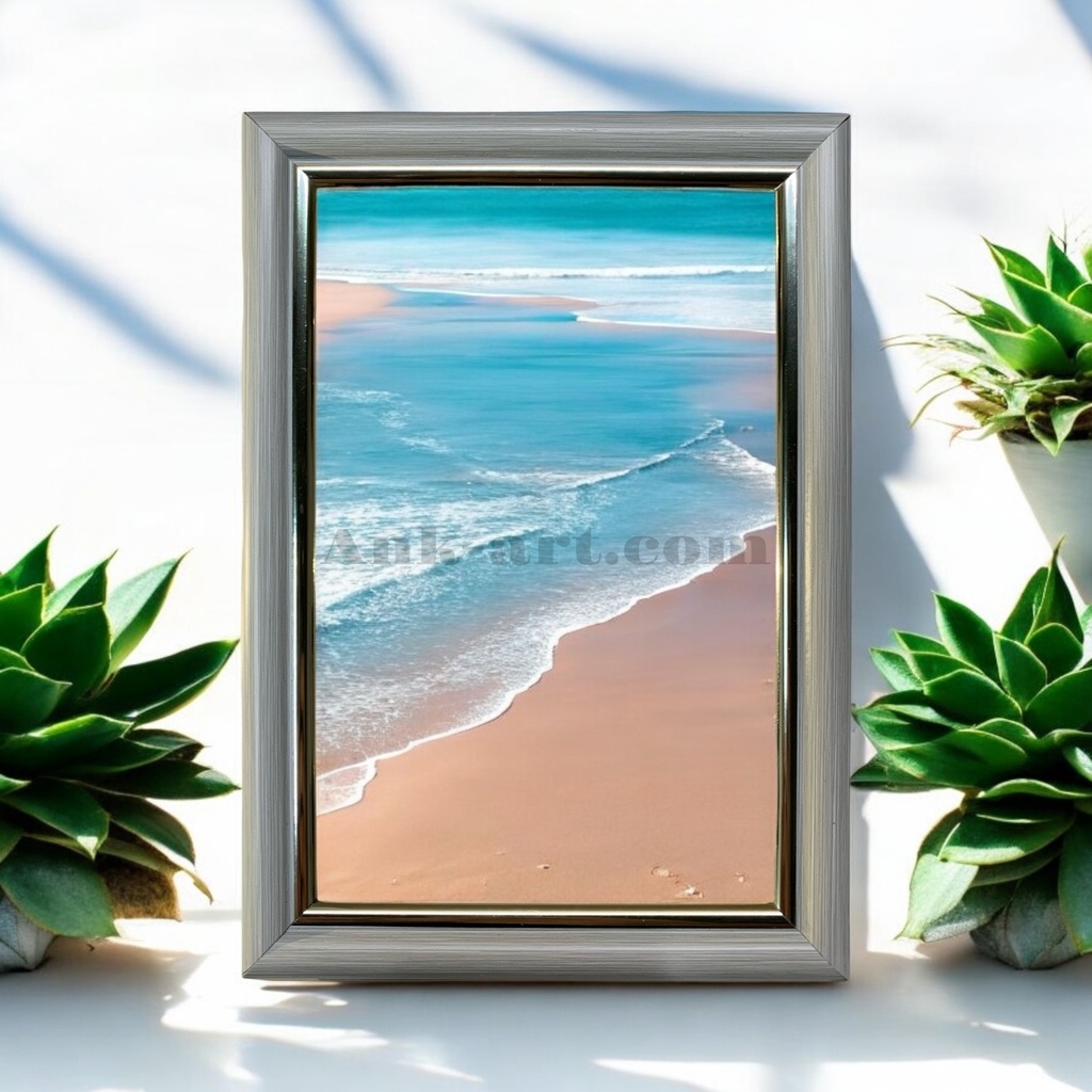 Рамка-014 "Сіра зі смужками та срібним кантом". Вузький (У) профіль 15 мм (Картон без ніжки з підвісами, 9х13)