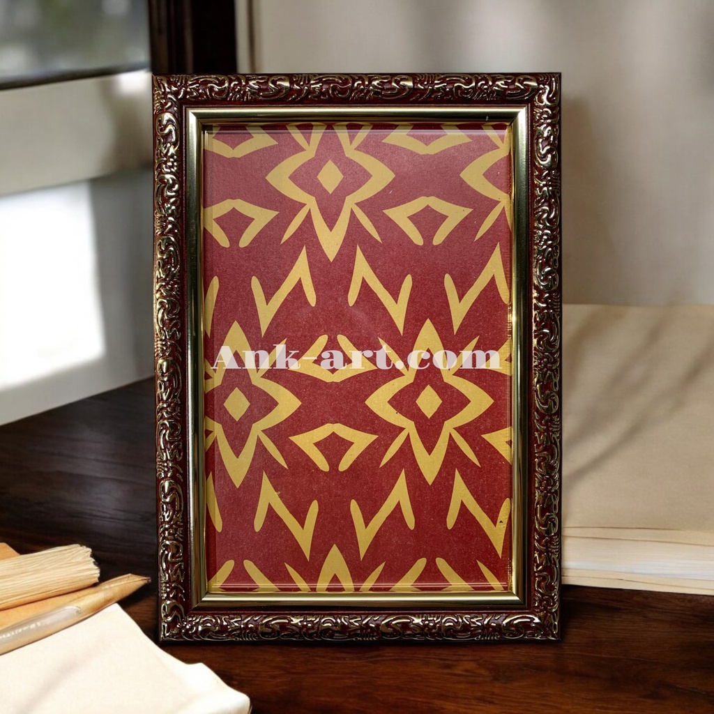 Рамка-018 "Бордова з візерунком та золотим кантом". Вузький (У) профіль 15 мм (Картон без ніжки з підвісами, 9х13)