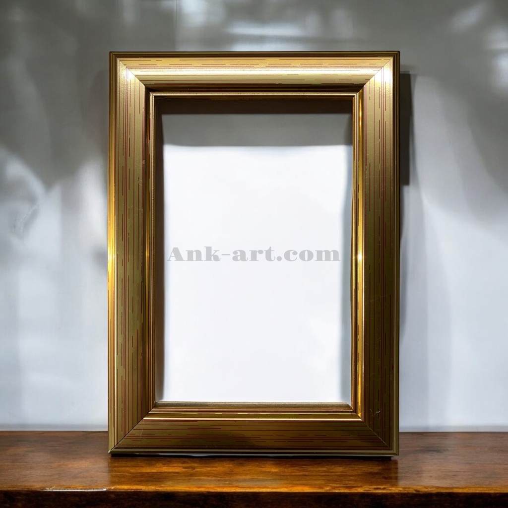 Рамка-075 "Золота з червоними смужками.". Середнiй (ПШ) профіль 20 мм.  (Картон без ніжки з підвісами, 9х13)