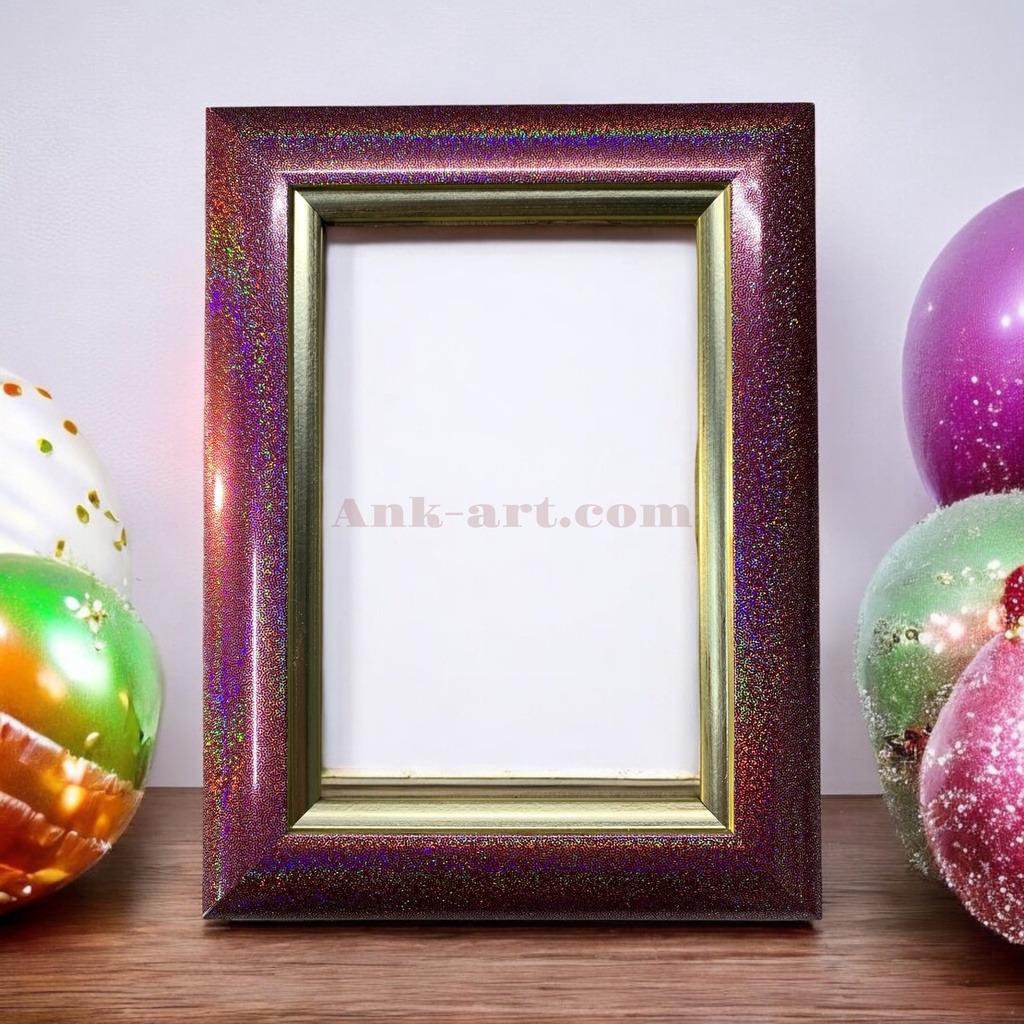 Рамка-102 "Рожева з перламутром та золотим кантом". Широкий (Ш+) профіль 30 мм. (Картон без ніжки з підвісами, 9х13)