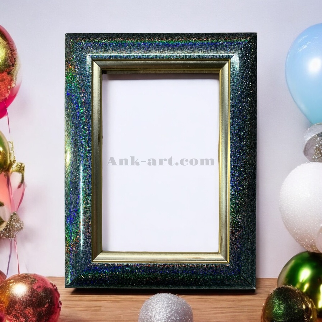 Рамка-103 "Смарагдовий перламутр з золотим кантом". Широкий (Ш+) профіль 30 мм. (Картон без ніжки з підвісами, 9х13)