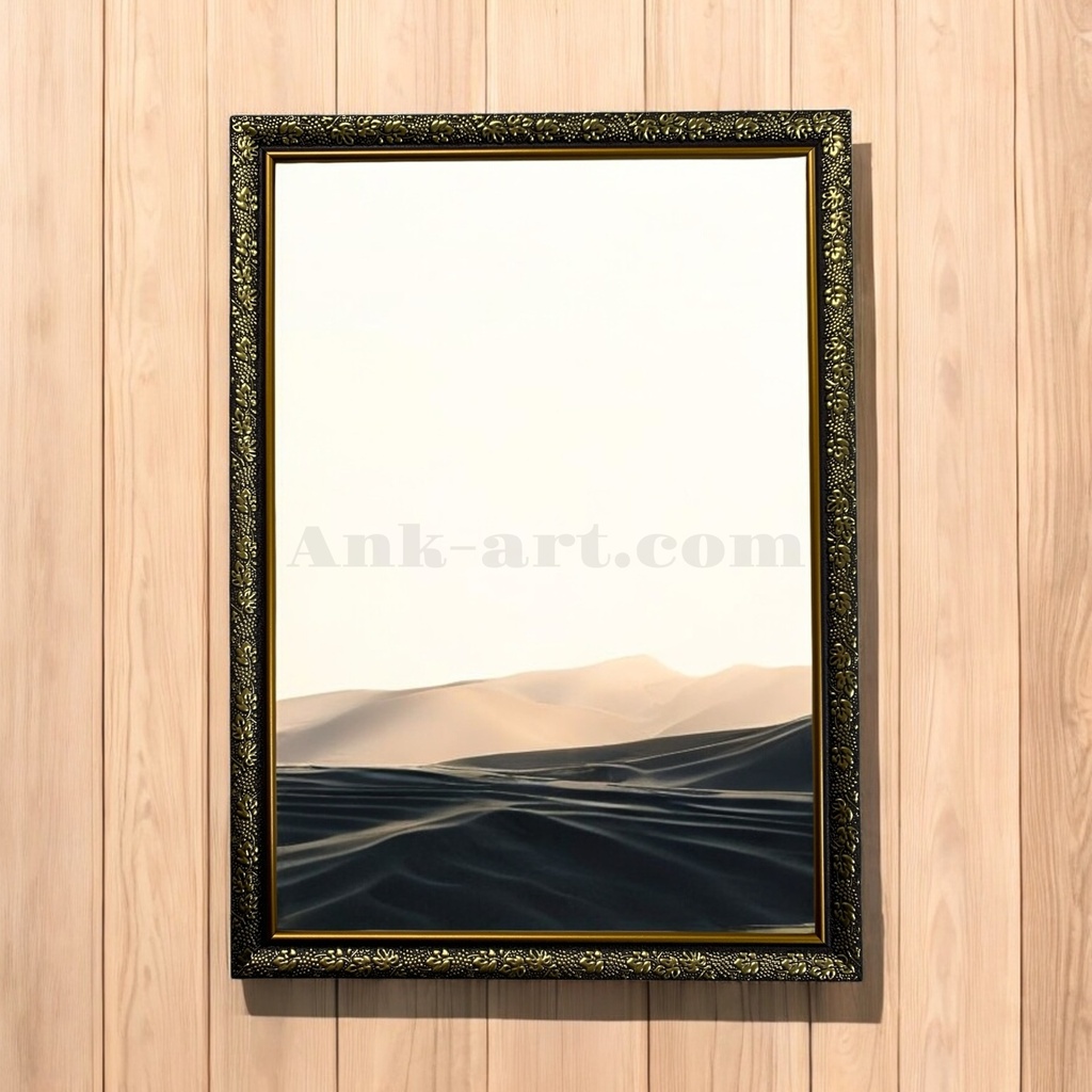 Рамка-017-1 "Чорна з золотим кантом та вiзерунками". Вузький (У) профіль 15 мм. (Картон без ніжки з підвісами, 9х13)