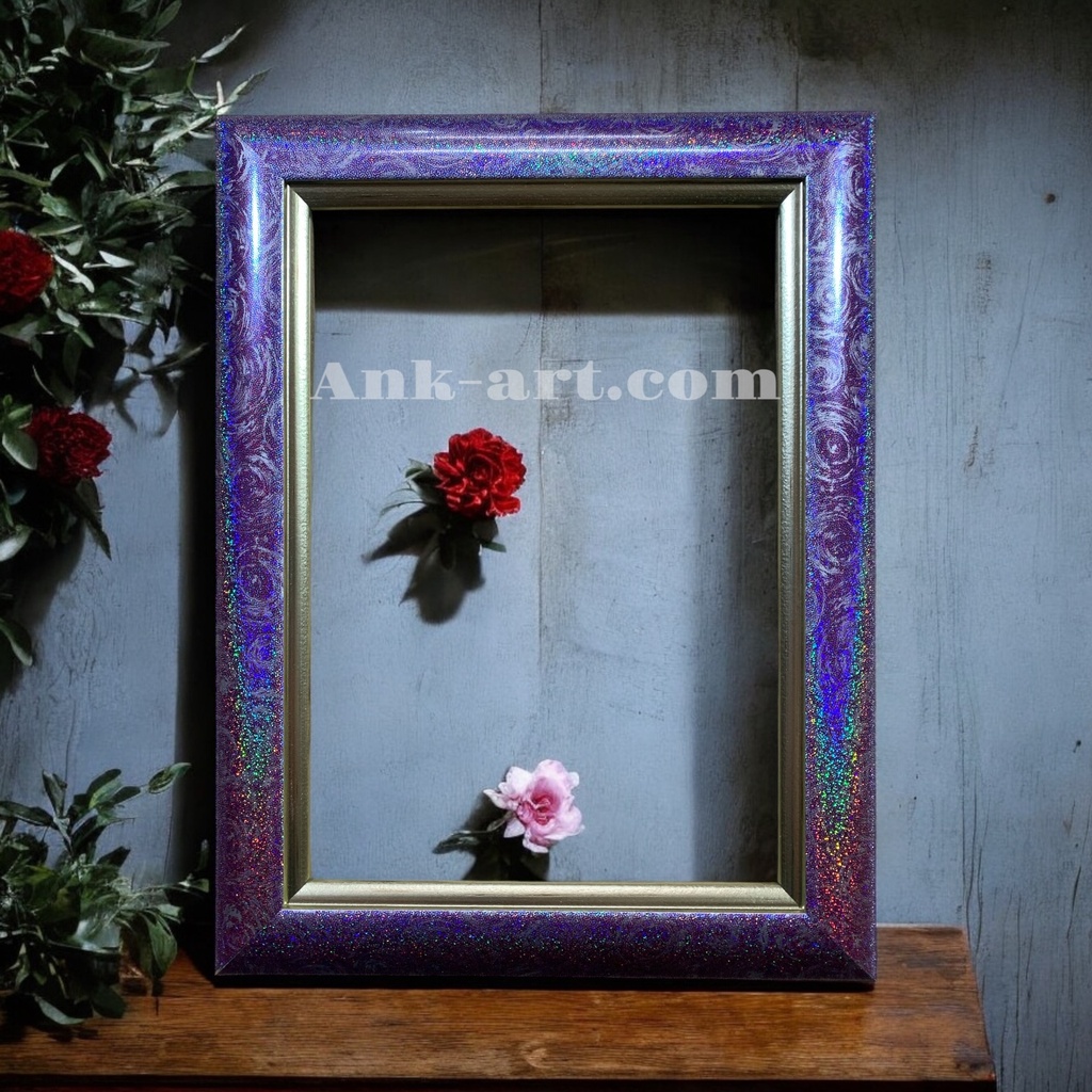 Рамка-104 "Фіолетова з перламутром та срібним кантом". Широкий (Ш+) профіль 30 мм.  (Картон без ніжки з підвісами, 9х13)