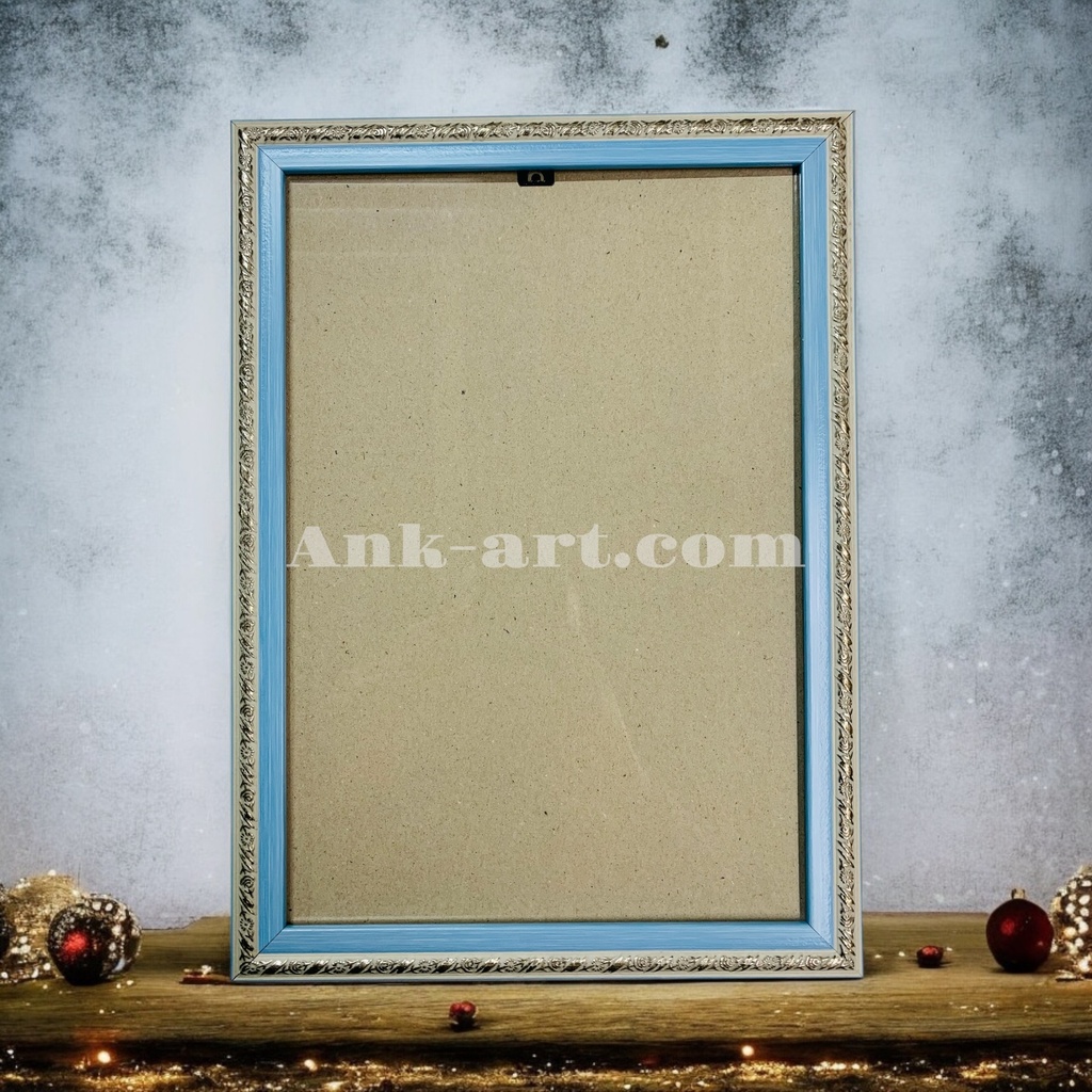 Рамка-071 "Блакитна з вiзерунком". Середнiй (ПШ) профіль 22 мм. (Картон без ніжки з підвісами, 9х13)